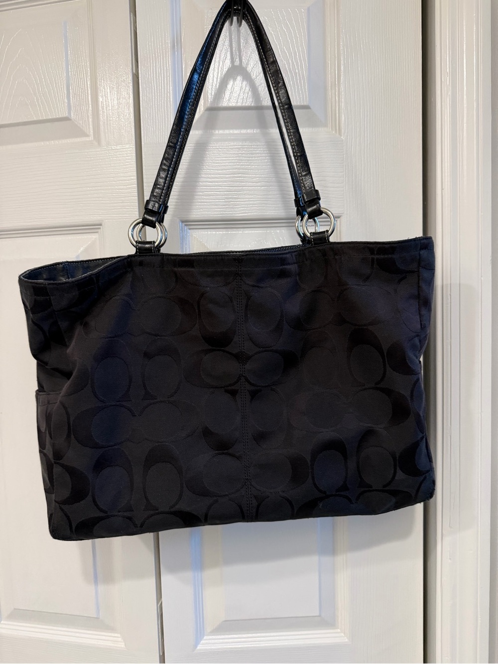 Coach Black Signature Jacquard Tote with Leather Straps